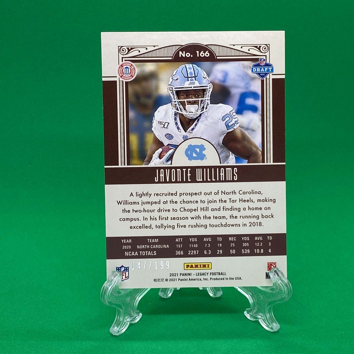 Raw Individual Card: 2021 Legacy Football Base Rookies, Parallel Card Orange (#/199) - Javonte Williams (#166) - Hails Mary Cards
