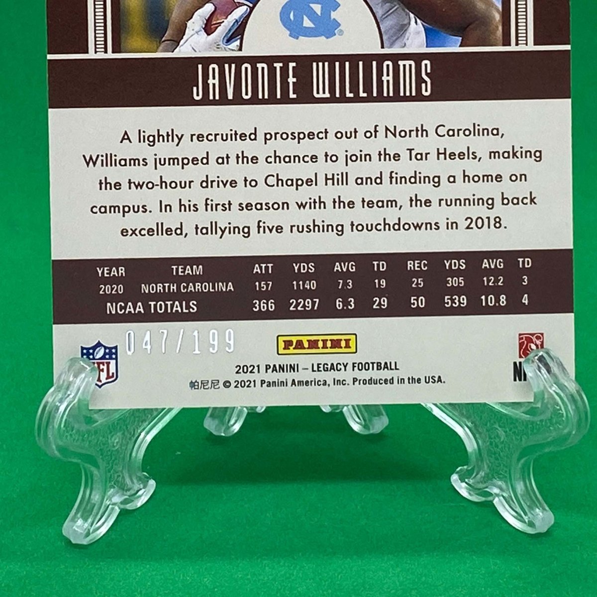 Raw Individual Card: 2021 Legacy Football Base Rookies, Parallel Card Orange (#/199) - Javonte Williams (#166) - Hails Mary Cards
