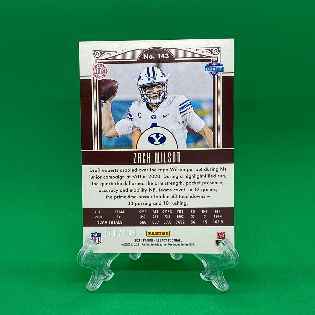 Raw Individual Card: 2021 Legacy Football Base Rookies, Parallel Card Orange (#/199) - Zach Wilson (#143) - Hails Mary Cards