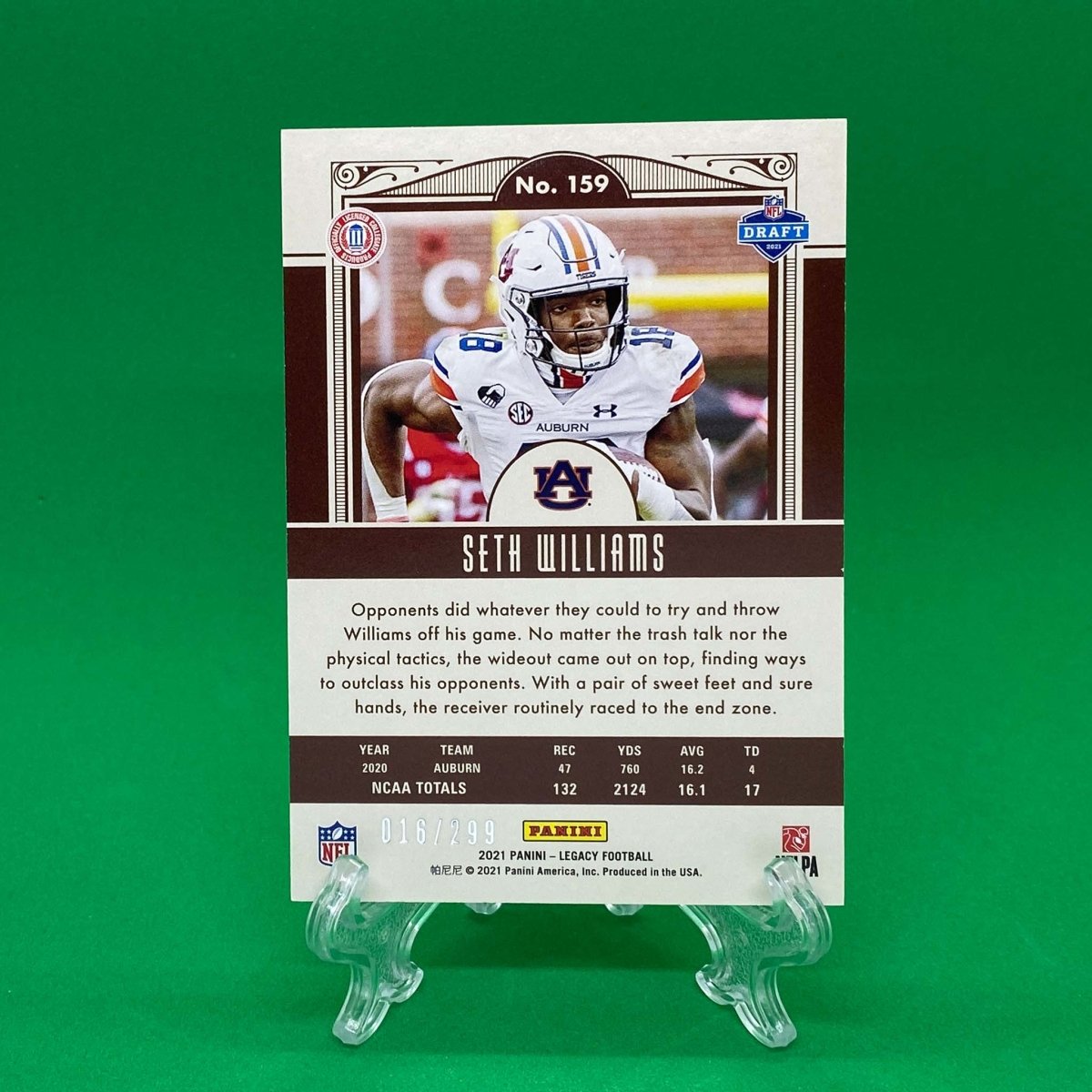 Raw Individual Card: 2021 Legacy Football Base Rookies, Parallel Card Red (#/299) - Seth Williams (#159) - Hails Mary Cards