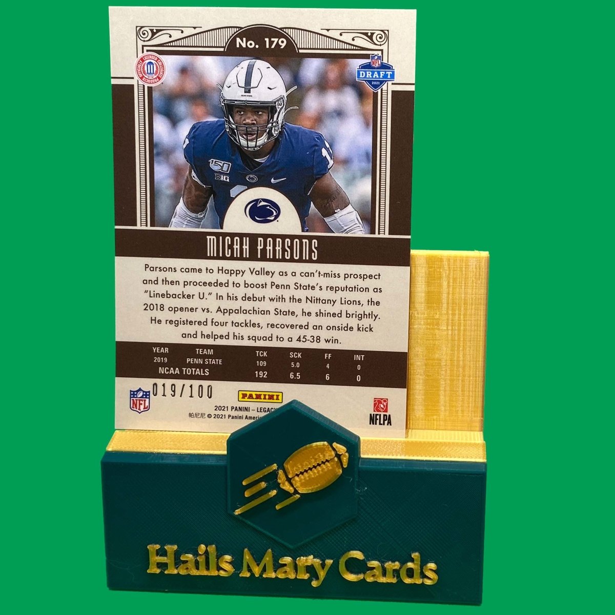 Raw Individual Card: 2021 Legacy Football Base Rookies, Premium Edition Bronze (#/100) - Micah Parsons (#179) - Hails Mary Cards