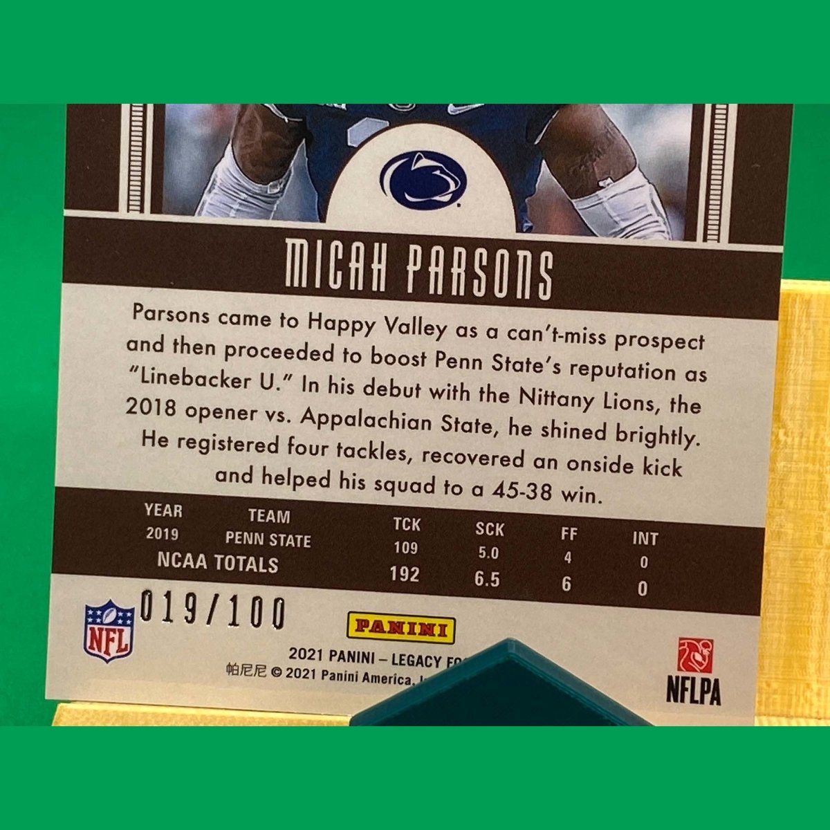 Raw Individual Card: 2021 Legacy Football Base Rookies, Premium Edition Bronze (#/100) - Micah Parsons (#179) - Hails Mary Cards