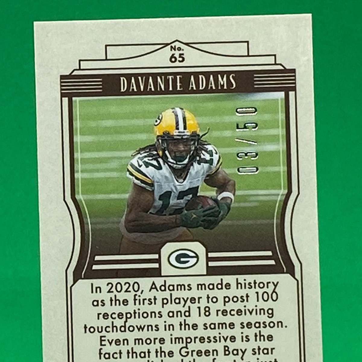 Raw Individual Card: 2021 Legacy Football Base Set, Premium Edition Mini Sapphire (#/50) - Davante Adams (#65) - Hails Mary Cards