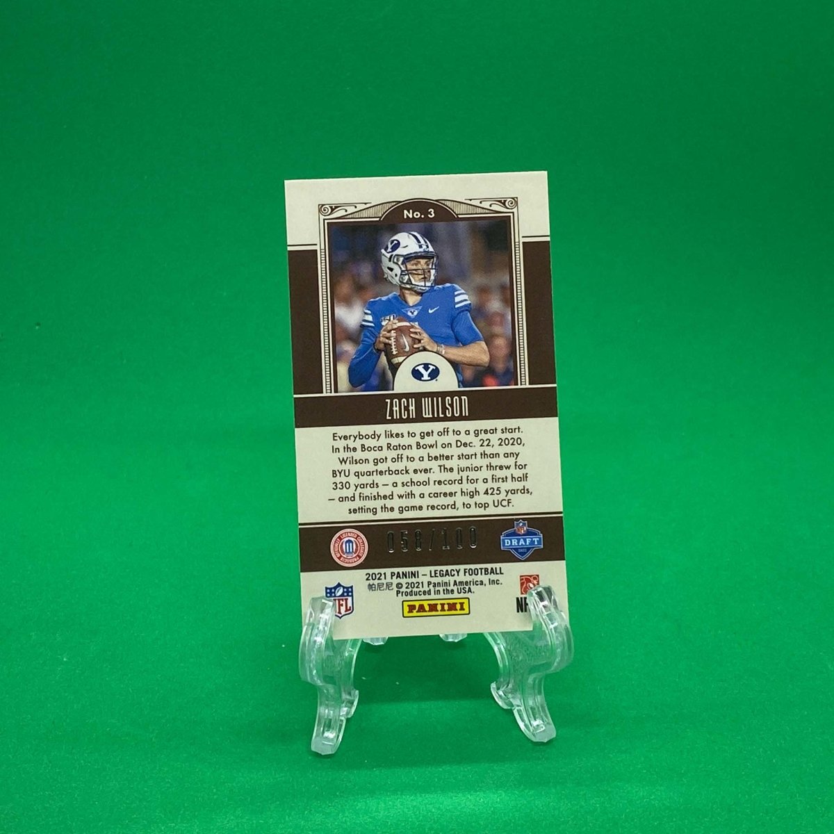 Raw Individual Card: 2021 Legacy Football Rookies Premium Edition Variation Mini, Parallel Card Bronze (#/100) - Zach Wilson (#3) - Hails Mary Cards