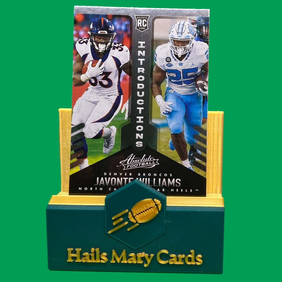 Raw Individual Card: 2021 Absolute Football Introductions - Javonte Williams (#INT-15) - Hails Mary Cards