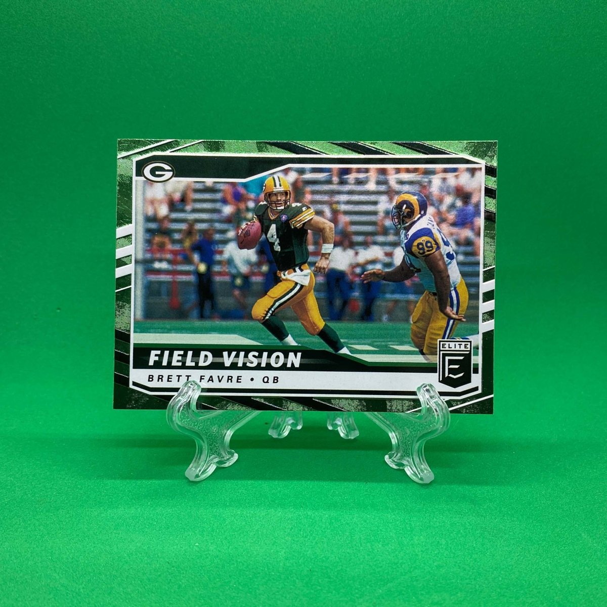 Raw Individual Card: 2021 Donruss Elite Football Field Vision, Green - Brett Favre (#FV9) - Hails Mary Cards