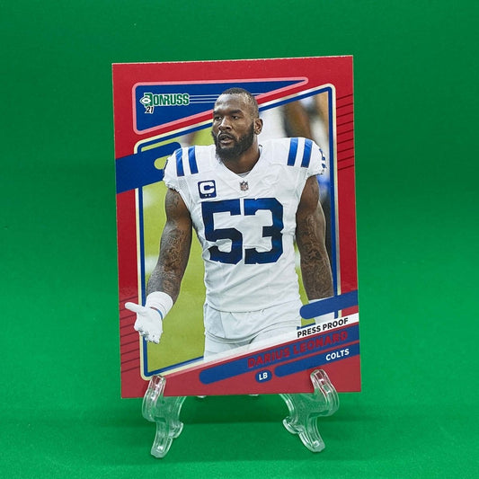 Raw Individual Card: 2021 Donruss Football Base No Helmet Photo Variation, Press Proof Red - Darius Leonard (#149) - Hails Mary Cards