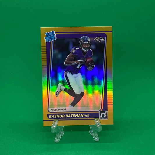 Raw Individual Card: 2021 Donruss Football Rated Rookie(Press Proof), Gold Holo - Rashod Bateman (#265) - Hails Mary Cards