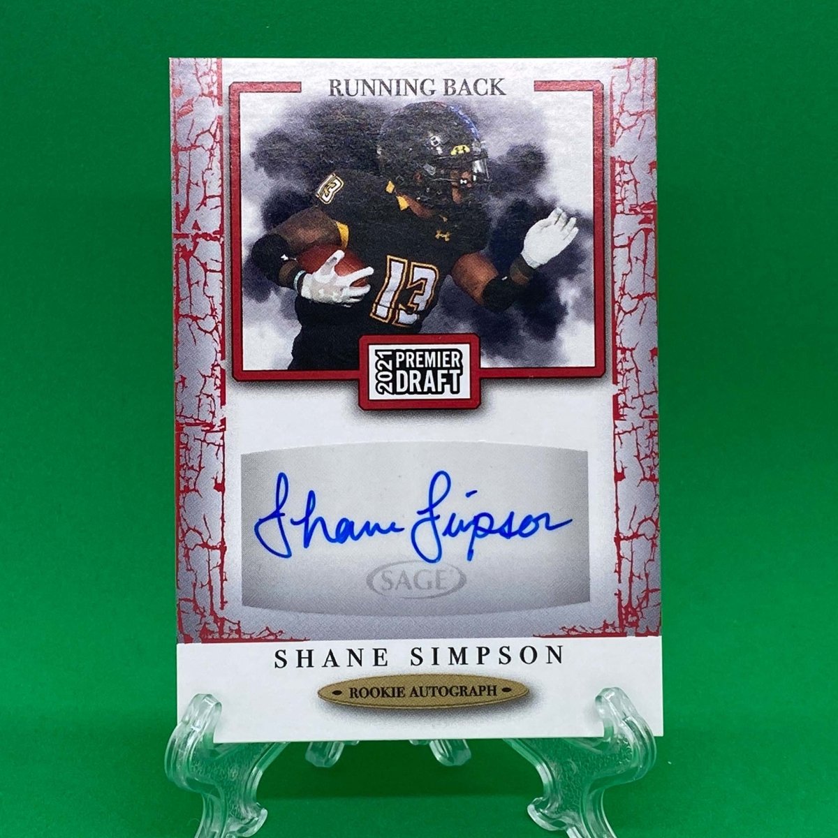 Raw Individual Card: 2021 Hit Premier Draft Low Series Football Base Rookie Autograph, Red - Shane Simpson Autograph (#A27) - Hails Mary Cards
