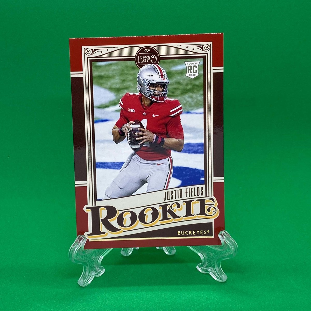 Raw Individual Card: 2021 Legacy Football Base Rookies, Parallel Card Red (#/299) - Justin Fields (#142) - Hails Mary Cards