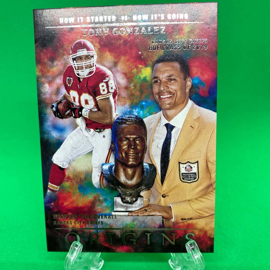 Raw Individual Card: 2021 Origins Football How it Started vs How it's Going - Tony Gonzalez (#HSG-2) - Hails Mary Cards