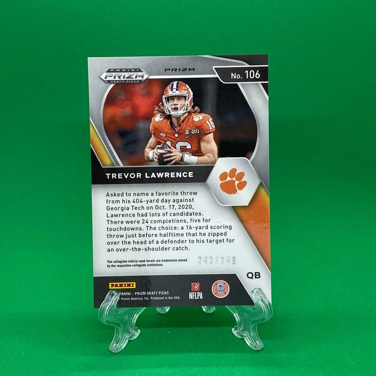 Raw Individual Card: 2021 Prizm Draft Picks Base Set, Blue Wave (#/249) - Trevor Lawrence (#106) - Hails Mary Cards